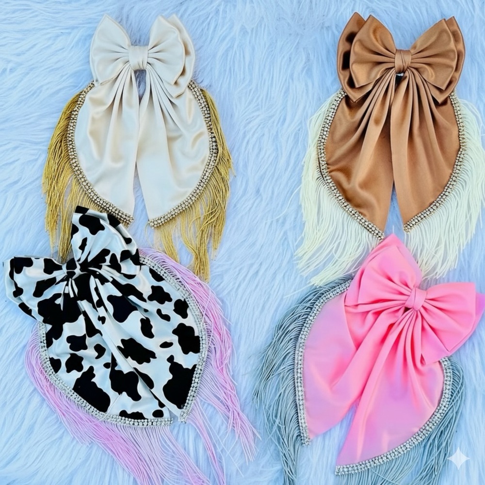 Chic Bow Hair Accessory Set - Cream, Brown, Pink, and Black